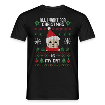 Cadeau de Noël pour chat - T-shirt homme - noir - Devant - AI Model Male 178 light (178cm)