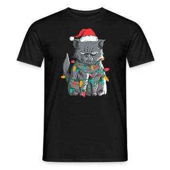 Angry cats with Christmas lights - Men's T-Shirt - black - Front - AI Model Male 178 light (178cm)