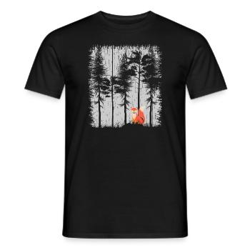 Fox in the Forest Retro Pattern Vintage Tree Forest Funny - Men's T-Shirt - black - Front - AI Model Male 178 light (178cm)