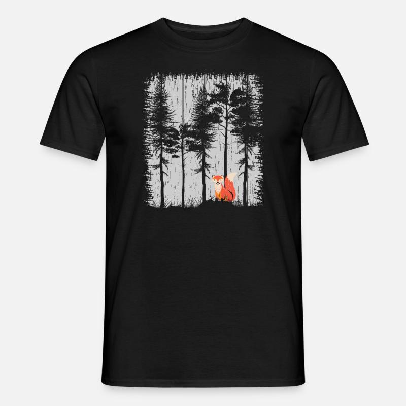 Fuchs im Wald Retro Muster Vintage Baum Wald Funny - Männer T-Shirt - Schwarz