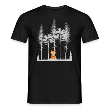 Süßer Fuchs im Wald Retro Muster Vintage Baum Wald - Männer T-Shirt - Schwarz - Vorne - AI Model Male 178 light (178cm)