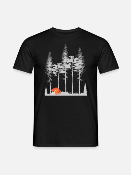 Süßer Fuchs im Wald Retro Muster Vintage Baum Wald - Männer T-Shirt - Schwarz