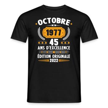 Cadeau D'anniversaire Rétro 45 Ans Octobre 1977 - T-shirt homme - noir - Devant - AI Model Male 178 light (178cm)