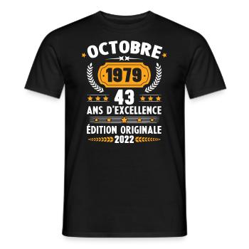 Cadeau D'anniversaire Rétro 43 Ans Octobre 1979 - T-shirt homme - noir - Devant - AI Model Male 178 light (178cm)