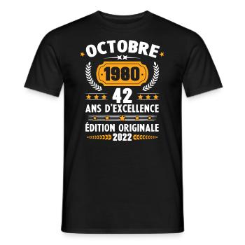 Cadeau D'anniversaire Rétro 42 Ans Octobre 1980 - T-shirt homme - noir - Devant - AI Model Male 178 light (178cm)
