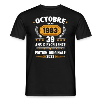 Cadeau D'anniversaire Rétro 39 Ans Octobre 1983 - T-shirt homme - noir - Devant - AI Model Male 178 light (178cm)