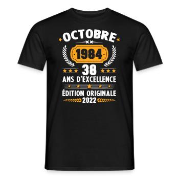 Cadeau D'anniversaire Rétro 38 Ans Octobre 1984 - T-shirt homme - noir - Devant - AI Model Male 178 light (178cm)