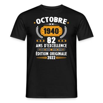 Cadeau D'anniversaire Rétro 82 Ans Octobre 1940 - T-shirt homme - noir - Devant - AI Model Male 178 light (178cm)