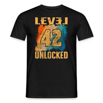 Birthday Gift Level Unlocked 42 years - Men's T-Shirt - black - Front - AI Model Male 178 light (178cm)