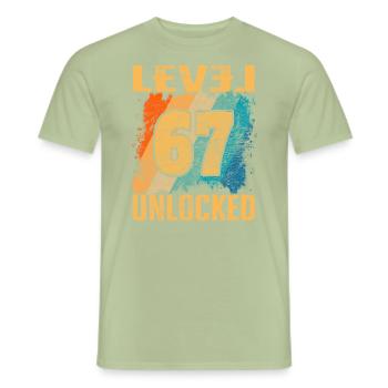 Birthday Gift Level Unlocked 67 years - Men's T-Shirt - sage - Front - AI Model Male 178 light (178cm)