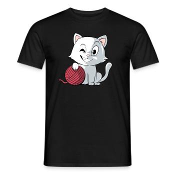 Katze Wolle Wollknäuel - Männer T-Shirt - Schwarz - Vorne - AI Model Male 178 light (178cm)