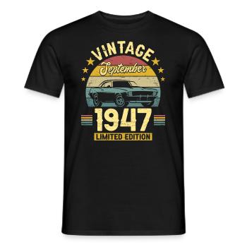 Vintage September 1947 75 years anniversary - Men's T-Shirt - black - Front - AI Model Male 178 light (178cm)