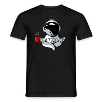 Astronaut relaxes with a cup of coffee - Men's T-Shirt - black - Front - AI Model Male 178 light (178cm)