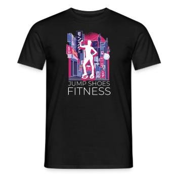 Vaporwave Synthwave Skyline Jump Shoes Fitness - Men's T-Shirt - black - Front - AI Model Male 178 light (178cm)