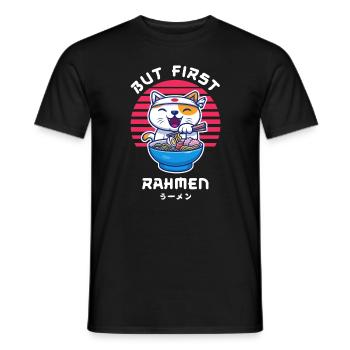 But First Ramen Katze Japan Kawaii - Männer T-Shirt - Schwarz - Vorne - AI Model Male 178 light (178cm)