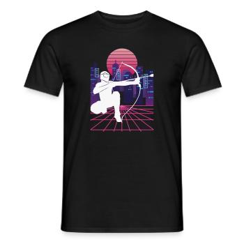 Vaporwave Synthwave Skyline Arrowtag - T-shirt homme - noir - Devant - AI Model Male 178 light (178cm)
