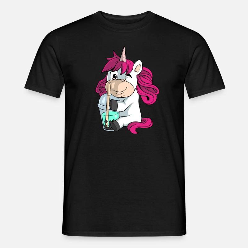Einhorn liebt Bubble Tea - Männer T-Shirt - Schwarz
