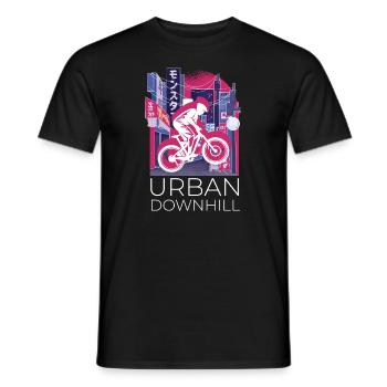 Vaporwave Synthwave Skyline Downhill - Männer T-Shirt - Schwarz - Vorne - AI Model Male 178 light (178cm)