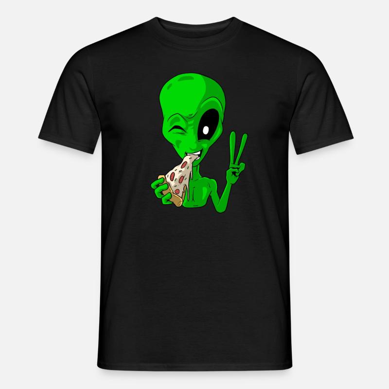 Alien isst Pizza - Männer T-Shirt - Schwarz