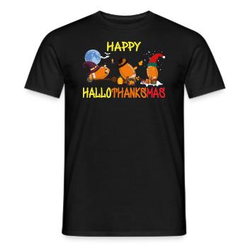 Funny football Happy Hallothanksmas - Men's T-Shirt - black - Front - AI Model Male 178 light (178cm)