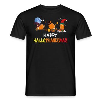 Funny football Happy Hallothanksmas - Men's T-Shirt - black - Front - AI Model Male 178 light (178cm)