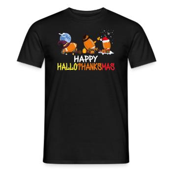 Funny Football Happy Hallothanksmas - Men's T-Shirt - black - Front - AI Model Male 178 light (178cm)