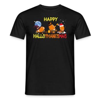 Funny football Happy Hallothanksmas - Men's T-Shirt - black - Front - AI Model Male 178 light (178cm)