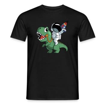 Astronaut sitzt auf einem T-Rex Dinosaurier - Männer T-Shirt - Schwarz - Vorne - AI Model Male 178 light (178cm)