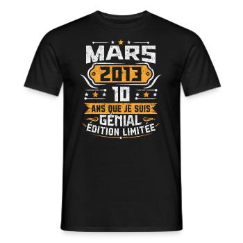 Rétro Cadeau D'anniversaire 10 Ans Mars 2013 - T-shirt homme - noir - Devant - AI Model Male 178 light (178cm)