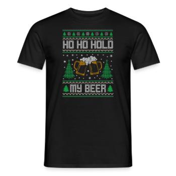 Drôle de pull de Noël moche Hommes Ho Ho Hold My - T-shirt homme - noir - Devant - AI Model Male 178 light (178cm)