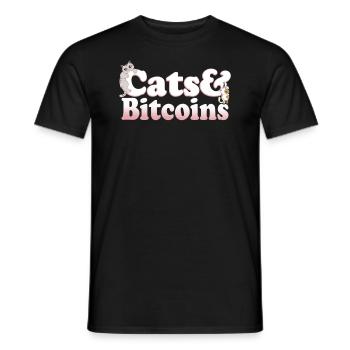 Cute Kawaii Cats And Bitcoins Women's Cat and - Männer T-Shirt - Schwarz - Vorne - AI Model Male 178 light (178cm)