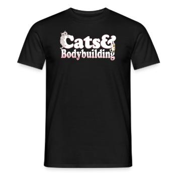 Cute Kawaii Cats And Bodybuilding Women's Cat and - Men's T-Shirt - black - Front - AI Model Male 178 light (178cm)