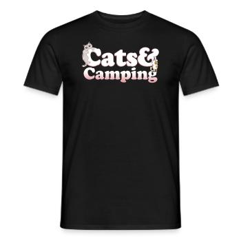 Cute Kawaii Cats And Camping Women's Cat and - Men's T-Shirt - black - Front - AI Model Male 178 light (178cm)
