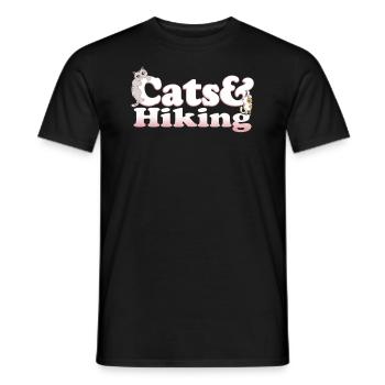 Cute Kawaii Cats And Hiking Women's Cat and Hiking - Men's T-Shirt - black - Front - AI Model Male 178 light (178cm)