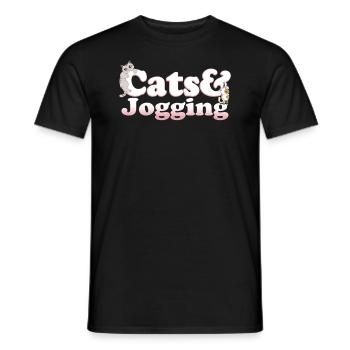 Cute Kawaii Cats And Jogging Women's Cat and - Men's T-Shirt - black - Front - AI Model Male 178 light (178cm)