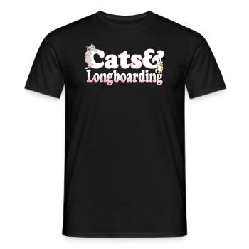 Cute Kawaii Cats And Longboarding Women's Cat and - Men's T-Shirt - black - Front - AI Model Male 178 light (178cm)