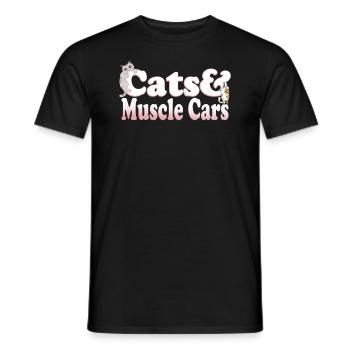 Cute Kawaii Cats And Muscle Cars Women's Cat and - Men's T-Shirt - black - Front - AI Model Male 178 light (178cm)