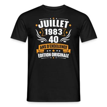 Vintage Cadeau Juillet 1983, 40 Ans Anniversaire - T-shirt homme - noir - Devant - AI Model Male 178 light (178cm)
