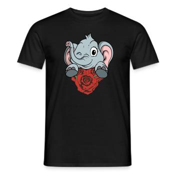 Cute elephant loves roses - Men's T-Shirt - black - Front - AI Model Male 178 light (178cm)