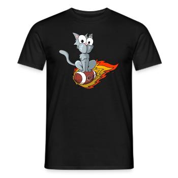 Chat mignon assis sur un ballon de football - T-shirt homme - noir - Devant - AI Model Male 178 light (178cm)