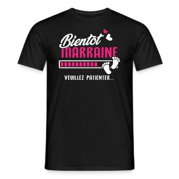 Bientôt marraine veuillez patienter - T-shirt homme - noir - Devant - AI Model Male 178 light (178cm)