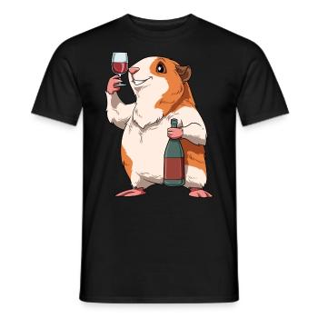 Lustiges Meerschweinchen mit Wein - Männer T-Shirt - Schwarz - Vorne - AI Model Male 178 light (178cm)