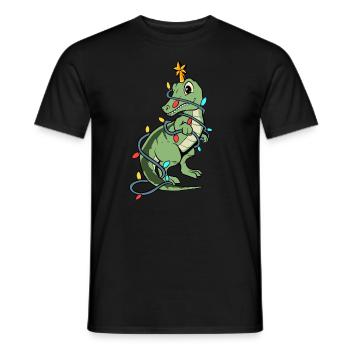 Cute T-Rex dinosaur as a Christmas tree - Men's T-Shirt - black - Front - AI Model Male 178 light (178cm)