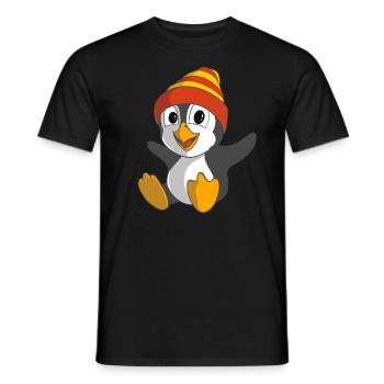 Funny penguin with winter hat - Men's T-Shirt - black - Front - AI Model Male 178 light (178cm)
