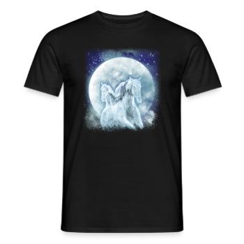 White horses in the moonlight riding horse - Men's T-Shirt - black - Front - AI Model Male 178 light (178cm)