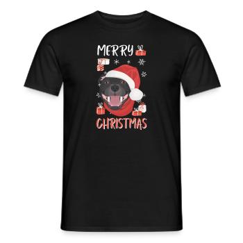 Staffordshire Bull Terrier Joyeux Noël - T-shirt homme - noir - Devant - AI Model Male 178 light (178cm)