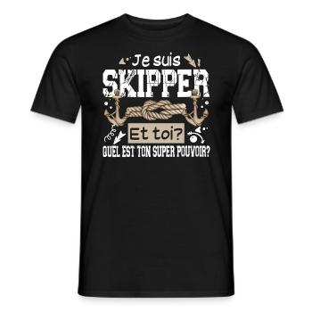 Skipper Super Pouvoir Mer Marin Capitaine Bateau - T-shirt homme - noir - Devant - AI Model Male 178 light (178cm)