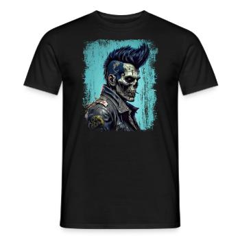 Rock'n'Roll Horror Punk Zombie Skull - Men's T-Shirt - black - Front - AI Model Male 178 light (178cm)