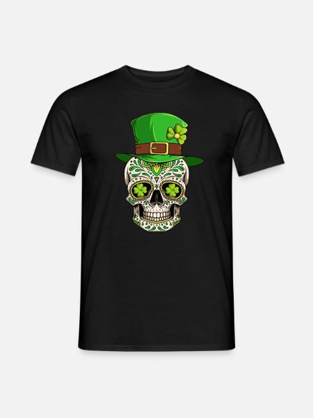 Sugar Skull Irish Irland Kleeblatt St Patricks Day - Männer T-Shirt - Schwarz