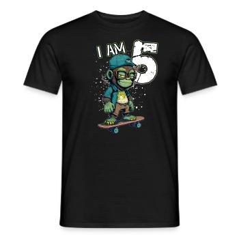 Children birthday 5 years - skater monkey - Men's T-Shirt - black - Front - AI Model Male 178 light (178cm)